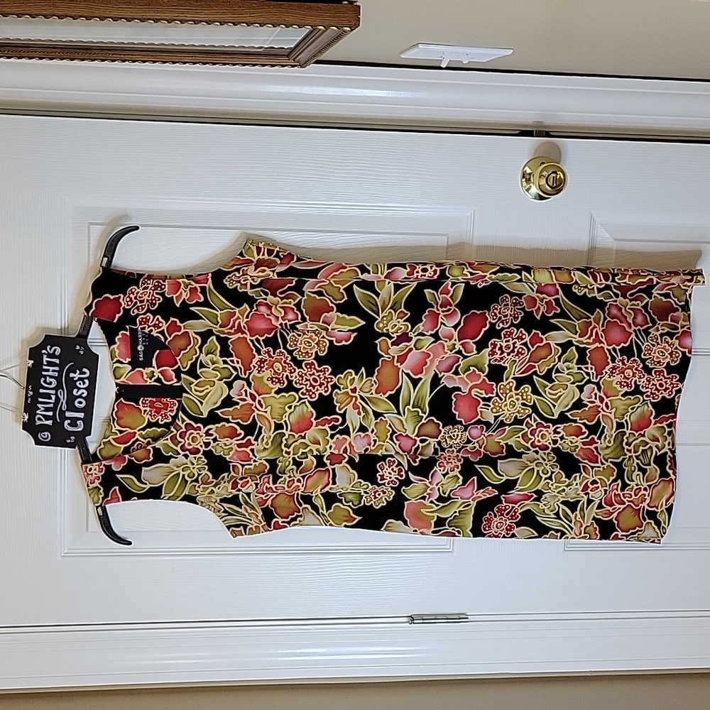 Sag Harbor Dress Petite 10P Sleeveless Black Red Tan Pink Green Purple